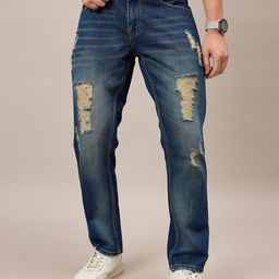 Mast & Harbour Men Narrow Tapered Fit Mid-Rise Highly Distressed Heavy Fade Jeans-image-45