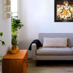 Chaque Decor White & Orange Colored Lord Krishna Printed Wooden Religious Wall Art-15