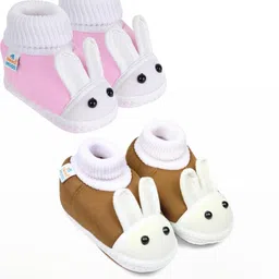 NESKA MODA 3 To 12 Months Infants 2 Pair Combo Pack Cute Soft Cotton Rabbit Booties-39