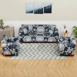 Myntra Elegant Homes Blue & White Floral Printed 5 Seater Sofa Cover With Arms-image-40