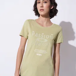 Ajile by Pantaloons Women Typography Printed Round Neck Cotton T-shirt-image-9