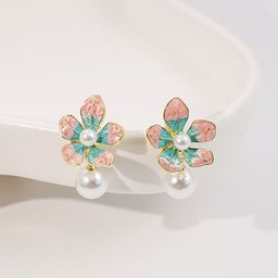 DIVASTRI Gold-Plated Pearls Studded Korean Floral Drop Earrings-32