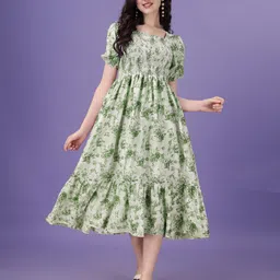 STARWORD Women Printed Smocked Detail Fit & Flare Midi Dress-image-77