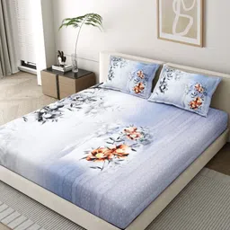 EverHOME Artisan Blue Floral Printed 210 TC Pure Cotton King Bedsheet Set 2.74 x 2.74m-image-55