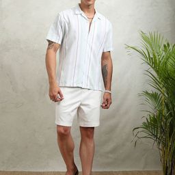 HIGHLANDER Men Cuban Collar Vertical Striped Cotton Relaxed Fit Casual Shirt-picture-37