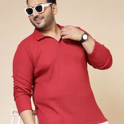 Rigo Men Plus Size Solid Polo Collar Cotton T-shirt-image-88