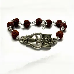 Divine souvenirs Unisex Silver-Plated Rudraksha Beaded Link Bracelet-image-59