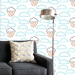 ArtzFolio Printed UV-Resistant Anti-Bacterial Clouds & Raindrops Peel & Stick Wallpaper-image-42