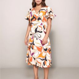 Zink London Beige Floral Straight Fit Midi Dress-image-12