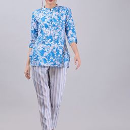 Dressberry Floral Printed Mandarin Collar Top With Trousers-picture-46