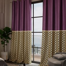 Stoa Paris Versailles Purple & Beige Set of 2 Geometric Long Door Curtains-27