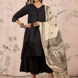 InWeave V-Neck A-Line Kurta With Palazzos And Dupatta-image-24