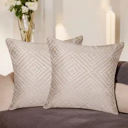 Vendola Beige & Grey Set of 2 Square Cushion Covers-5