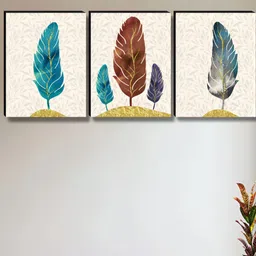 Myntra Elegant Homes White & Blue 3 Pieces Wing Wall Art-image-81