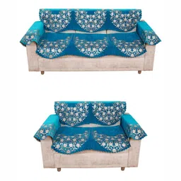 Fashion Throw Turquoise Blue & White Printed Jacquard Sofa Cover With Arms-image-36