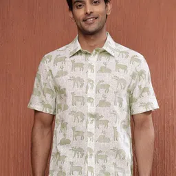 Fabindia Men Spread Collar Conversational Printed Cotton Casual Shirt-image-90