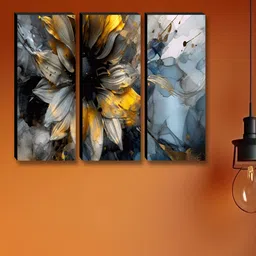SAF Blue & Grey 3 Pieces Floral Printed Wall Paintings-image-89