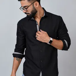 Tanip Men Spread Collar Solid Cotton Casual Shirt-image-80