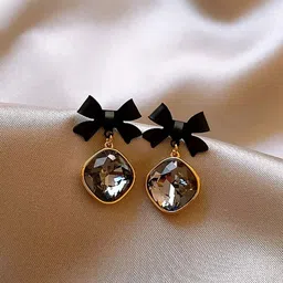 Celestique Crystal Studded Contemporary Shaped Korean Drop Earrings-44