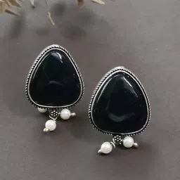 BLACKBOX Artificial Stones Studded & Beaded Triangular Shaped Oxidised Studs-12