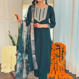 KALINI Embroidered Straight Kurta With Trousers & Dupatta-41