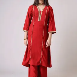 Sangria Girls Gotta Patti Embellished V-Neck A-Line Kurta & Trousers-picture-40