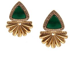 NAMAN ARTS Gold Plated Artificial Stones Studded Triangular Shaped Drop Earrings image 2