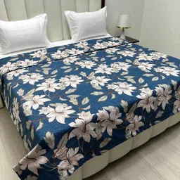 Pure Decor Comfy Blue & White Floral 380 GSM Microfiber King Size Bed Comforter-image-2