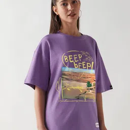 Bewakoof Heavy Duty Women Looney Tunes Merchandise Printed Cotton Oversized T-shirt-image-88