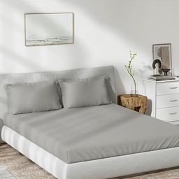 Trance Home Linen Grey Bamboo Cotton 300 TC Fitted Double King Bedsheet Set-1.98m x 1.98m-15