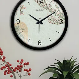 RANDOM Off White & Green Printed Round Shaped Contemporary Wall Clock-22