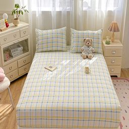 JC HOME Off White & Yellow 140 TC Fitted Double King Bedsheet Set 1.80 m x 2 m-picture-28