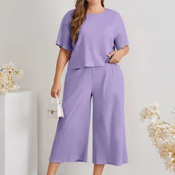 Mast & Harbour Round Neck Half Sleeves Top With Trousers Co-Ords-image-73