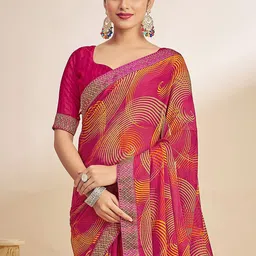 Anouk Rustic Geometric Printed Woven Design Zari Pure Chiffon Saree image 4
