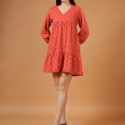 HERE&NOW Women Embroidered Puff Sleeve Fit & Flare Dress-image-65