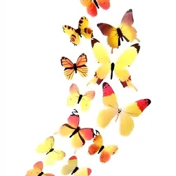 INDIAN ROYALS 12-Pcs Yellow & Red 3D Butterfly Waterproof Wall Sticker-12