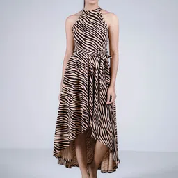 Eilaa Women Animal Printed Belted Halter Neck Cotton Maxi Dress-picture-12