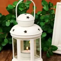 Fashion Bizz 4-Pcs White Lantern Shaped Metal Tea Light Candle Holders-image-55