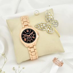 JOKER & WITCH Women Rose Gold-Toned & White Watch Gift Set JWLT454-image-43