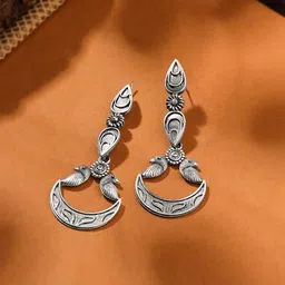 Yellow Chimes Oxidised Silver-Plated Drop Earrings-53