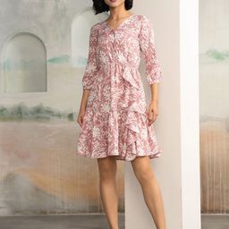DressBerry Women V-Neck Ruffles Detail Floral Print Wrap Dress-image-90