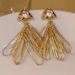 SZN KoreanEarring417 Gold-Plated Contemporary Shaped Rhinestone Drop Earrings-image-33