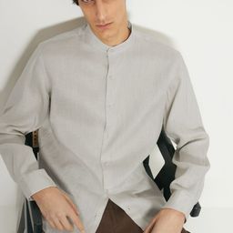 MISCHIEF MONKEY Band Collar Classic Pure Cotton Casual Shirt-image-61