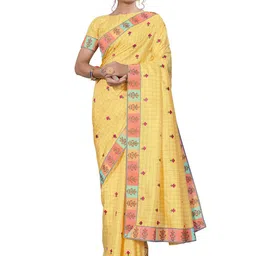 KALINI Floral Checked Print Bagh Saree-image-74