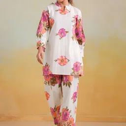FLAVIA CREATION Printed Mandarin Collar Cotton Tunic With Trousers-picture-12