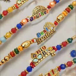 MEIRA JEWELLERY 7-Pcs Rakhi With Roli Chawal & Greeting Card-image-87