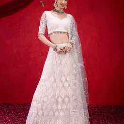 Trendmalls Embroidered Sequinned Semi-Stitched Lehenga & Unstitched Blouse With Dupatta-image-4