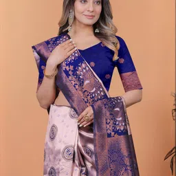 DIVASTRI Ethnic Motifs Zari Silk Blend Banarasi Saree With Blouse Piece-picture-40