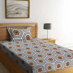 Myntra Elegant Homes Grey & Mustard Geometric 300 TC Single Bedsheet Set-2.25 mX1.5 m-14