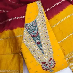 KALINI Yellow Modal Cotton Butti With Coding Work Unstitched Dress Material-image-85